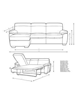 John Lewis Camden LHF Chaise Leather Sofa Bed, Light Leg - view 2, Matt Black