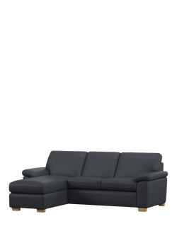 John Lewis Camden LHF Chaise Leather Sofa Bed, Light Leg, Matt Navy