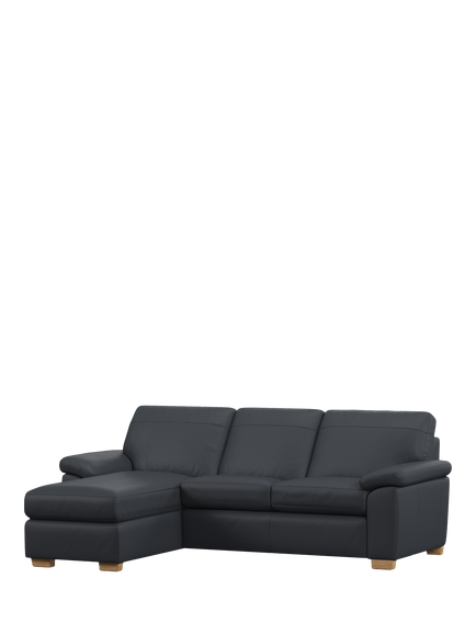 John Lewis Camden LHF Chaise Leather Sofa Bed, Light Leg, Matt Navy