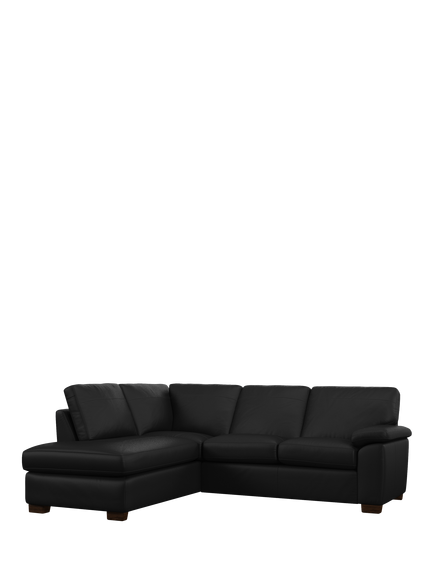 John Lewis Camden LHF Leather Corner Sofa, Dark Leg, Matt Black