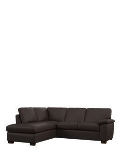 John Lewis Camden LHF Leather Corner Sofa, Dark Leg, Matt Chocolate