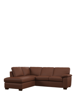 John Lewis Camden LHF Leather Corner Sofa, Dark Leg, Matt Chestnut