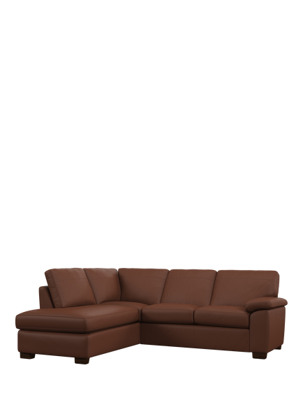 John Lewis Camden LHF Leather Corner Sofa, Dark Leg, Matt Chestnut