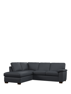 John Lewis Camden LHF Leather Corner Sofa, Dark Leg, Matt Navy