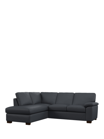 John Lewis Camden LHF Leather Corner Sofa, Dark Leg, Matt Navy