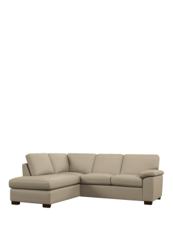 John Lewis Camden LHF Leather Corner Sofa, Dark Leg, Matt Pearl