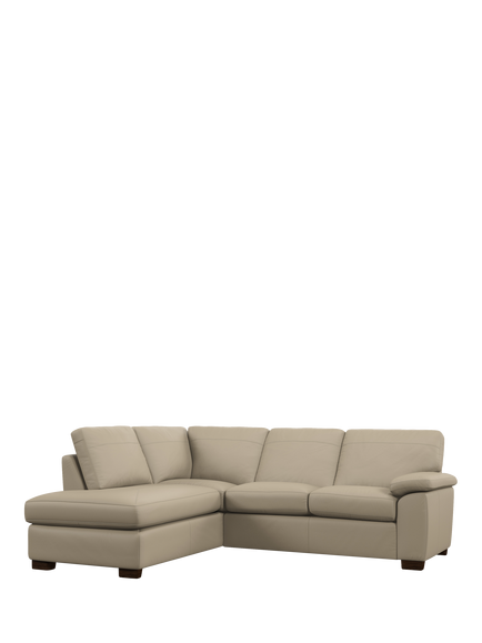 John Lewis Camden LHF Leather Corner Sofa, Dark Leg, Matt Pearl