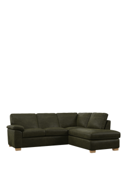 John Lewis Camden RHF Chaise Corner Leather Sofa, Light Leg, Demetra Green