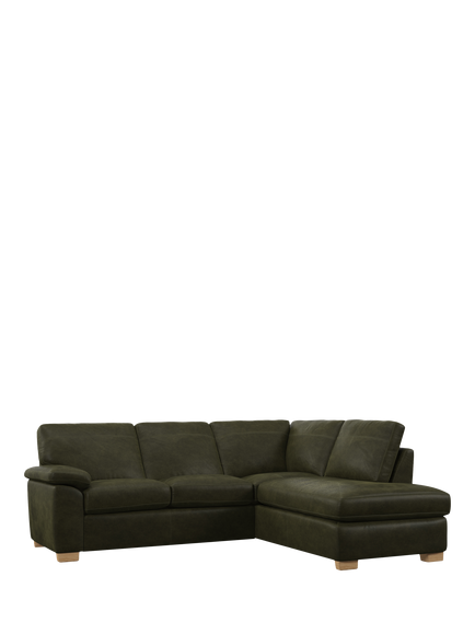 John Lewis Camden RHF Chaise Corner Leather Sofa, Light Leg, Demetra Green