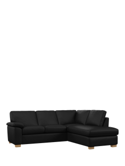 John Lewis Camden RHF Chaise Corner Leather Sofa, Light Leg, Matt Black