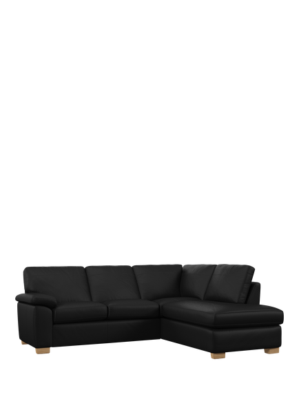 John Lewis Camden RHF Chaise Corner Leather Sofa, Light Leg, Matt Black