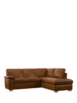 John Lewis Camden RHF Chaise Corner Leather Sofa, Light Leg, Premium Caramel