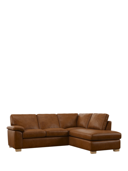 John Lewis Camden RHF Chaise Corner Leather Sofa, Light Leg, Premium Caramel