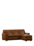 John Lewis Camden RHF Chaise Leather Sofa Bed, Light Leg