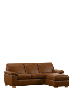 John Lewis Camden RHF Chaise Leather Sofa Bed, Light Leg, Premium Caramel