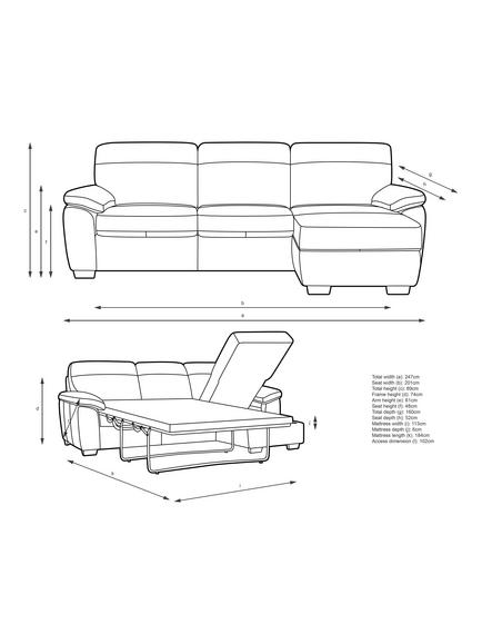 John Lewis Camden RHF Chaise Leather Sofa Bed, Light Leg - view 2, Demetra Grey