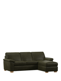 John Lewis Camden RHF Chaise Leather Sofa Bed, Light Leg, Demetra Green