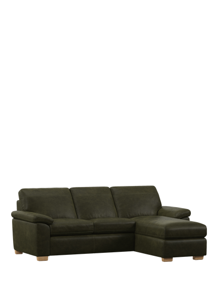 John Lewis Camden RHF Chaise Leather Sofa Bed, Light Leg, Demetra Green