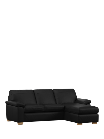 John Lewis Camden RHF Chaise Leather Sofa Bed, Light Leg, Matt Black