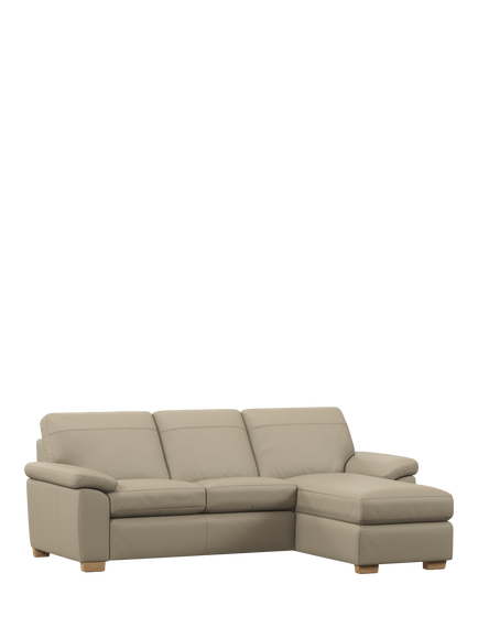 John Lewis Camden RHF Chaise Leather Sofa Bed, Light Leg, Matt Pearl