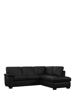 John Lewis Camden RHF Chaise Corner Leather Sofa, Dark Leg, Matt Black