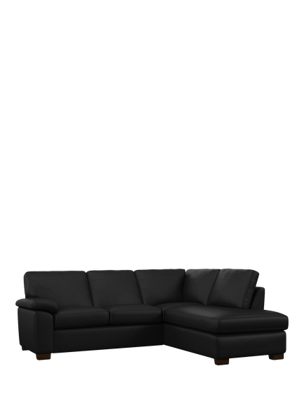 John Lewis Camden RHF Chaise Corner Leather Sofa, Dark Leg, Matt Black