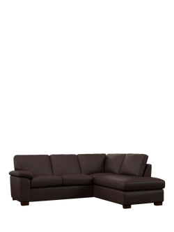 John Lewis Camden RHF Chaise Corner Leather Sofa, Dark Leg, Matt Chocolate