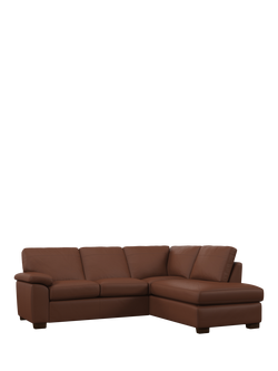 John Lewis Camden RHF Chaise Corner Leather Sofa, Dark Leg, Matt Chestnut