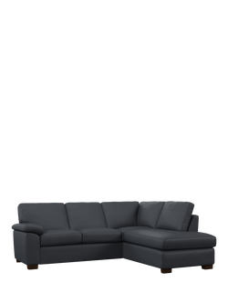 John Lewis Camden RHF Chaise Corner Leather Sofa, Dark Leg, Matt Navy