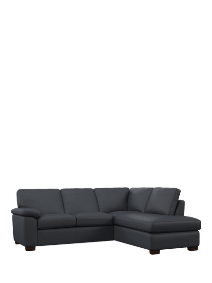 John Lewis Camden RHF Chaise Corner Leather Sofa, Dark Leg, Matt Navy