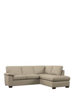 John Lewis Camden RHF Chaise Corner Leather Sofa, Dark Leg, Matt Pearl