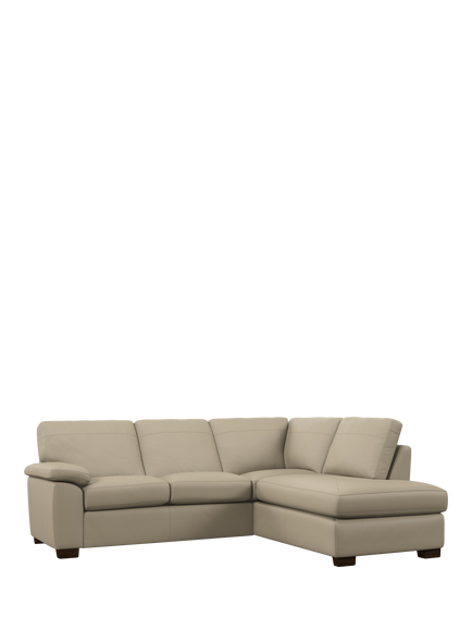 John Lewis Camden RHF Chaise Corner Leather Sofa, Dark Leg, Matt Pearl