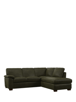 John Lewis Camden RHF Chaise Corner Leather Sofa, Dark Leg, Demetra Green