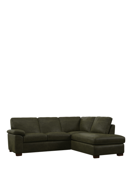 John Lewis Camden RHF Chaise Corner Leather Sofa, Dark Leg, Demetra Green