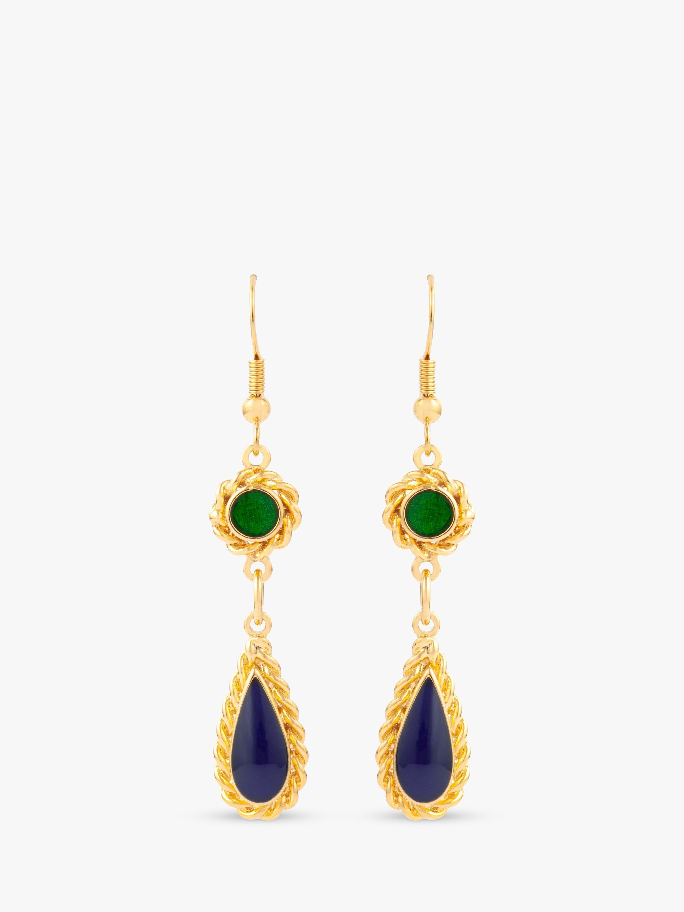 Product image 1 of 1, which shows Susan Caplan Enamel Inlay Drop Earrings, Gold