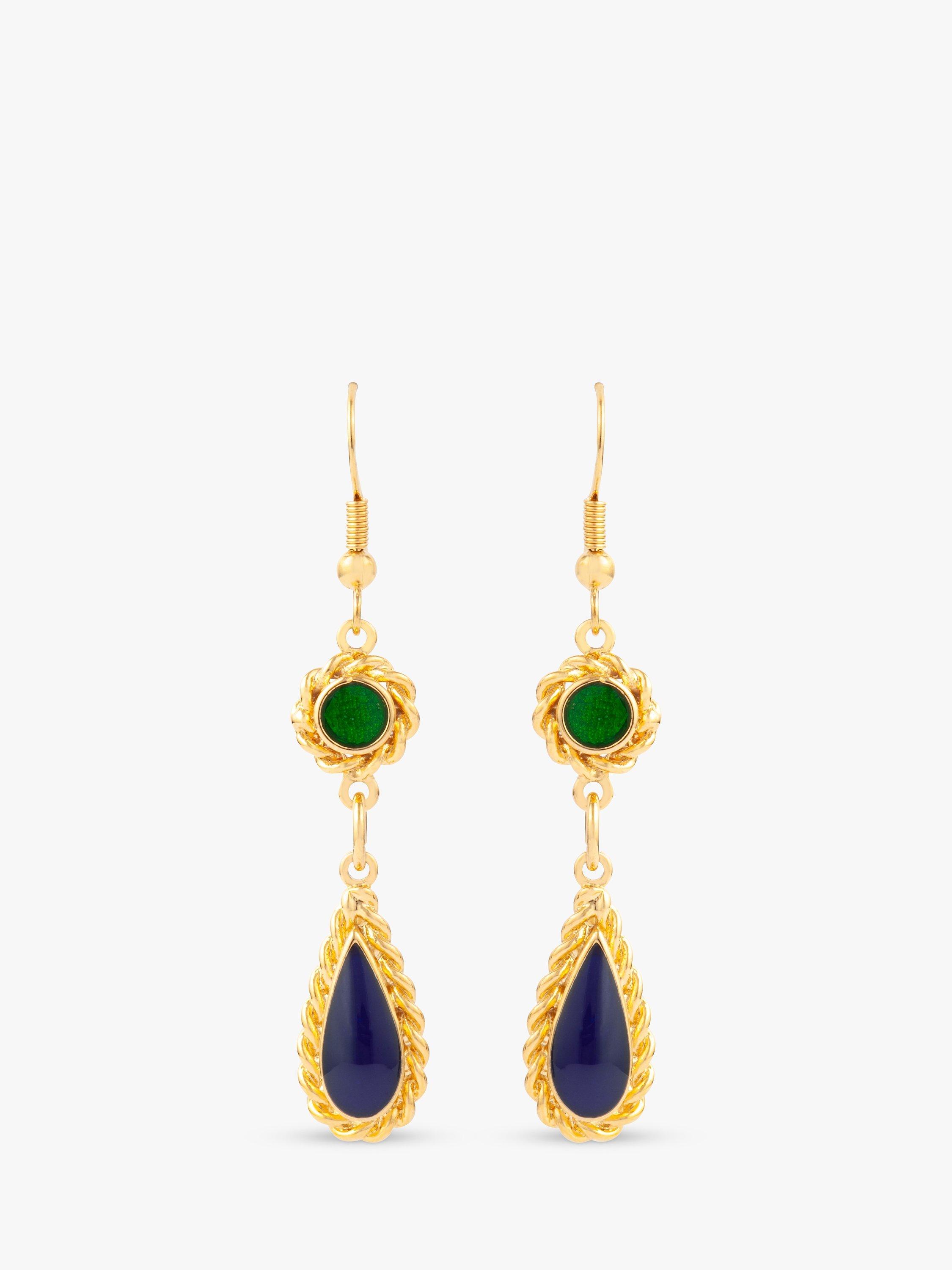 Susan Caplan Enamel Inlay Drop Earrings, Gold