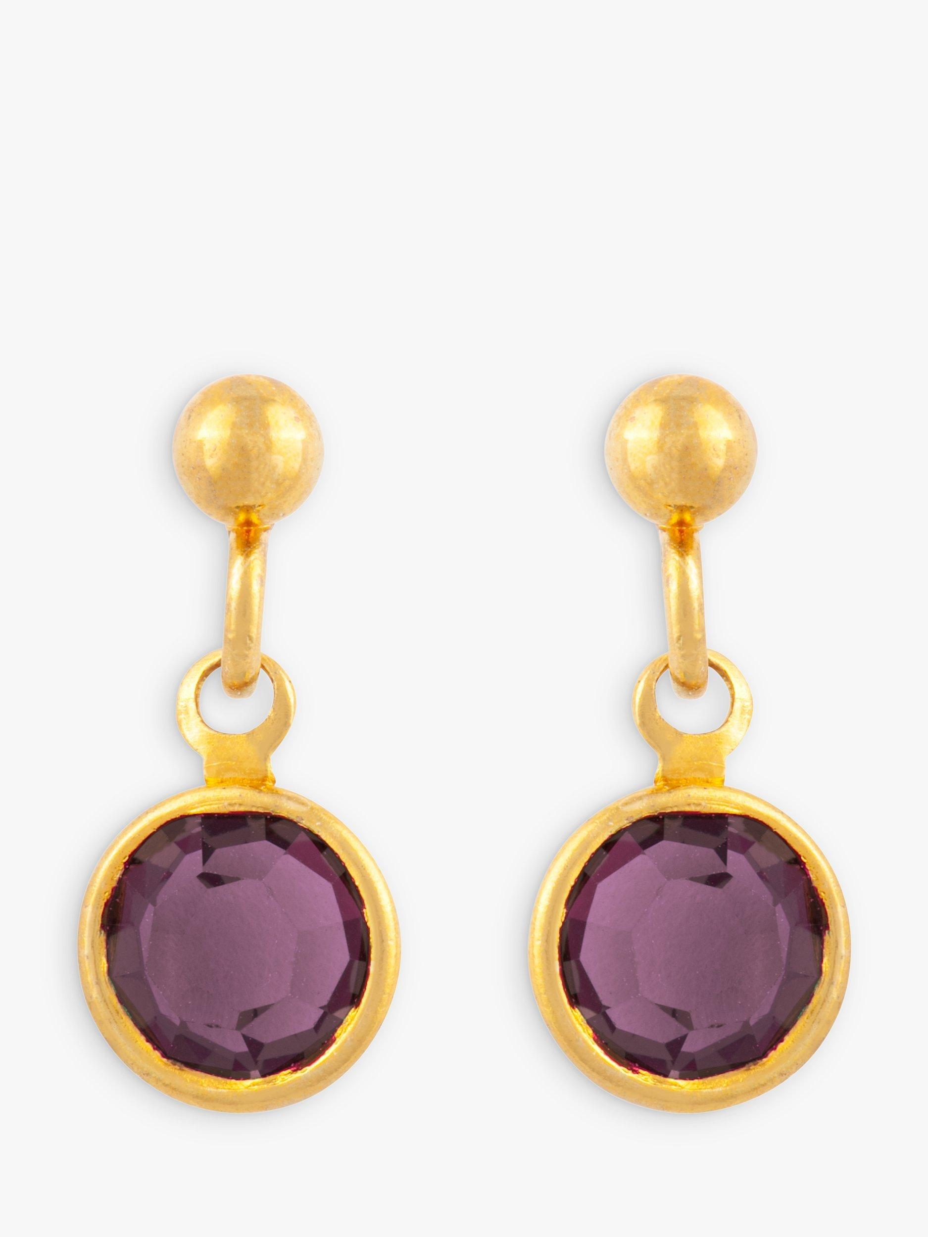 Product image 1 of 2, which shows Susan Caplan Pre-Loved Amethyst Swarovski Crystal Drop Earrings, Gold