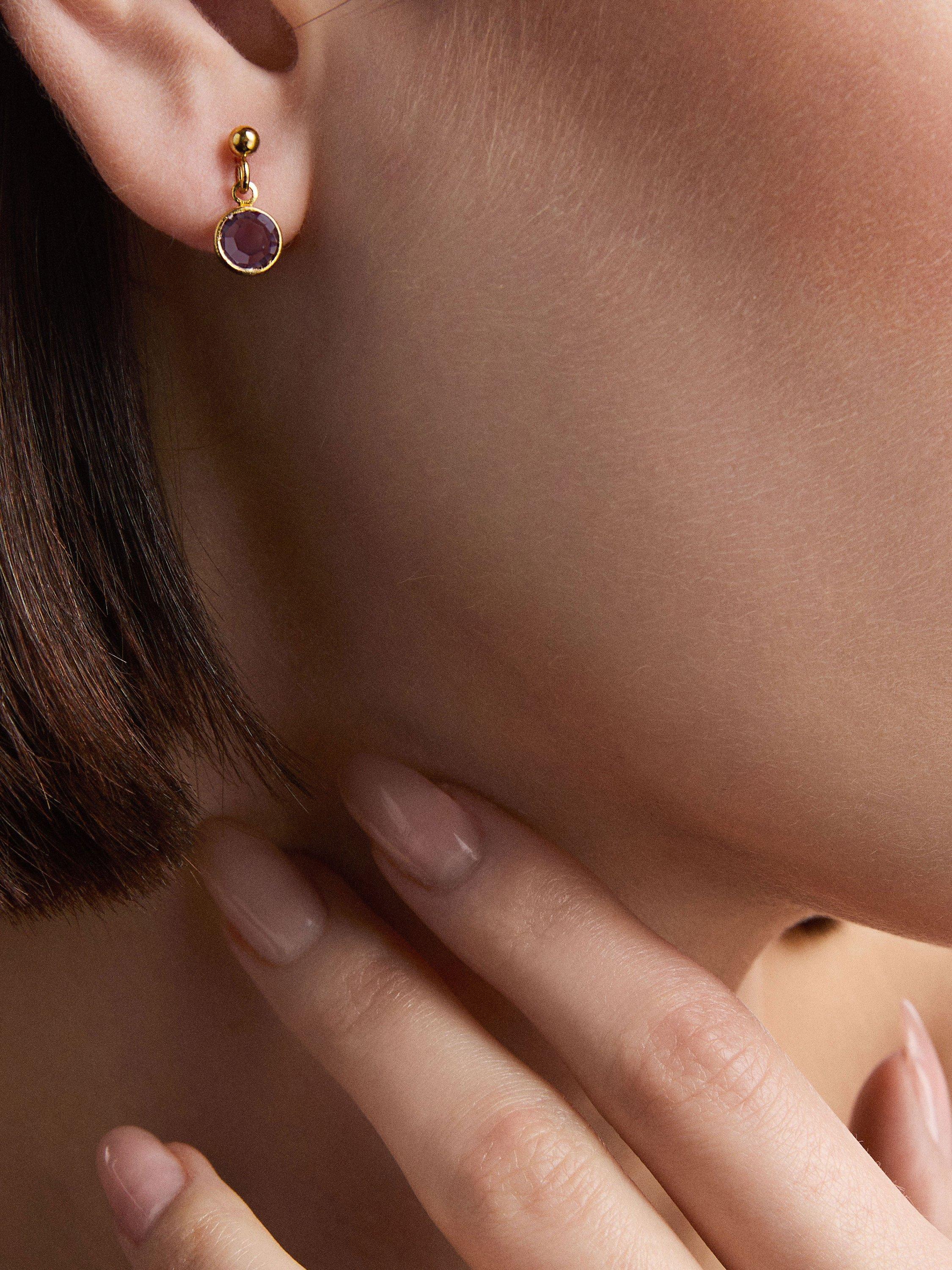 Product image 2 of 2, which shows Susan Caplan Pre-Loved Amethyst Swarovski Crystal Drop Earrings, Gold