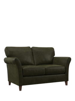 John Lewis Charlotte II Medium 2 Seater Leather Sofa, Dark Leg, Demetra Green