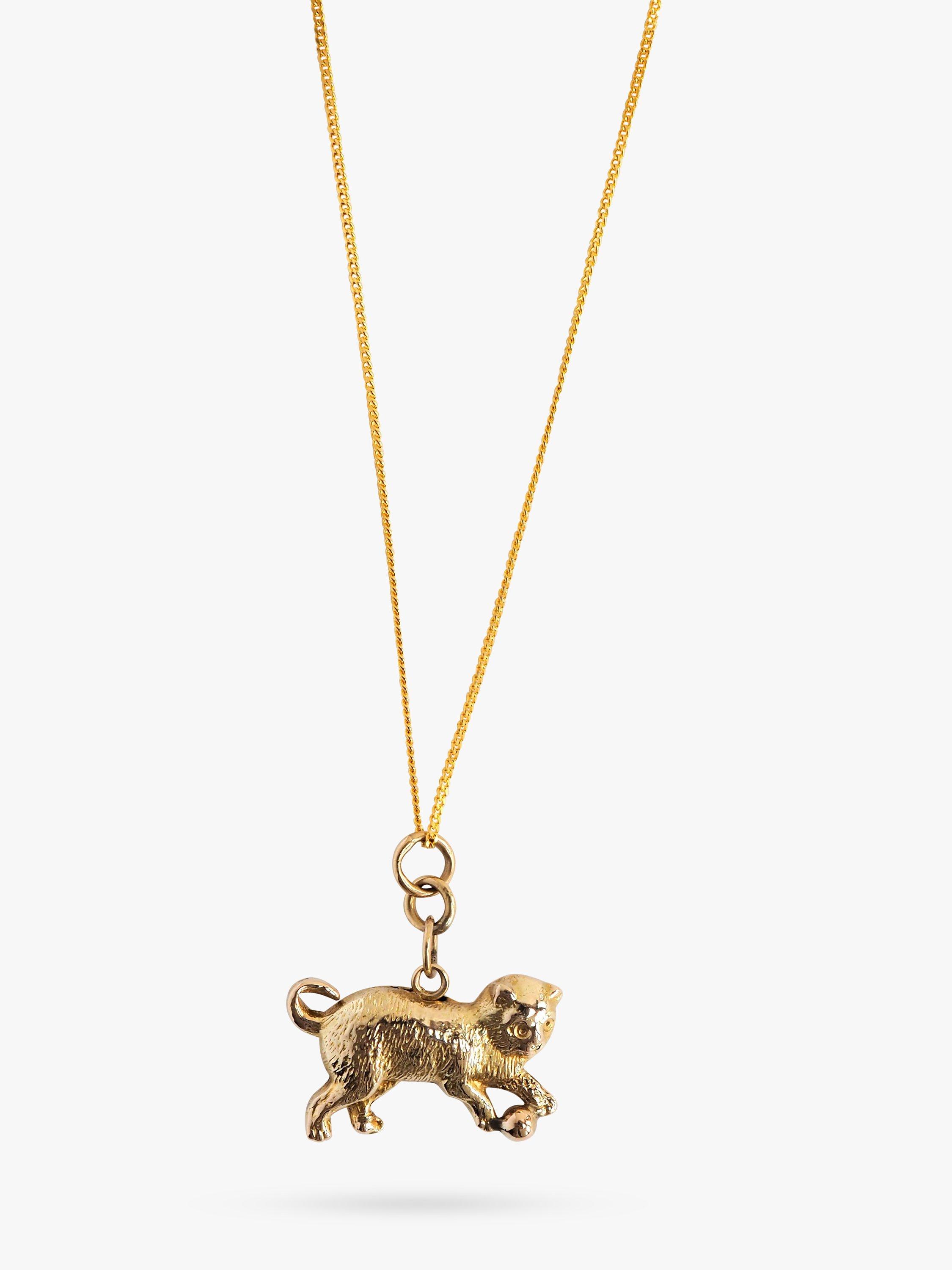 L & T Heirlooms Pre-Loved 9ct Yellow Gold Cat Charm Pendant Necklace, Gold