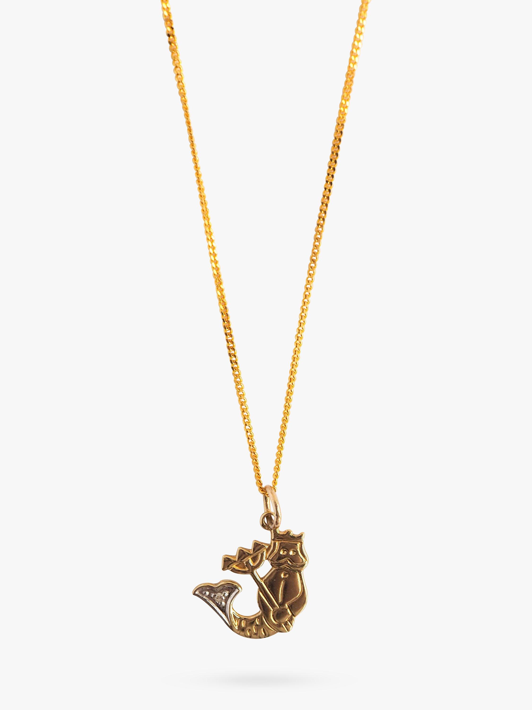L & T Heirlooms Pre-Loved 9ct Yellow Gold and Rhodium Plated Aquarius Pendant Necklace, Gold