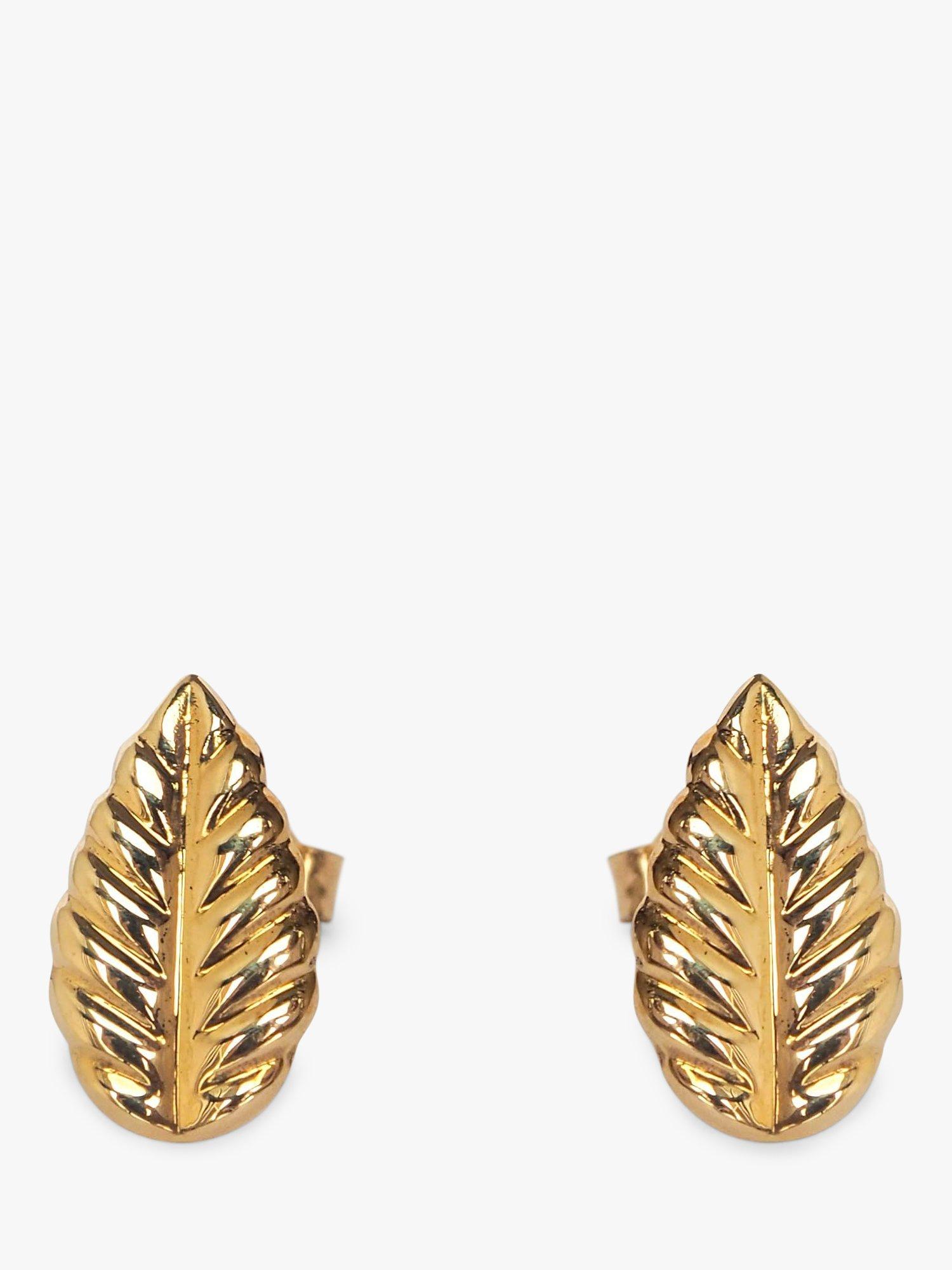 L & T Heirlooms Pre-Loved 9ct Yellow Gold Leaf Stud Earrings