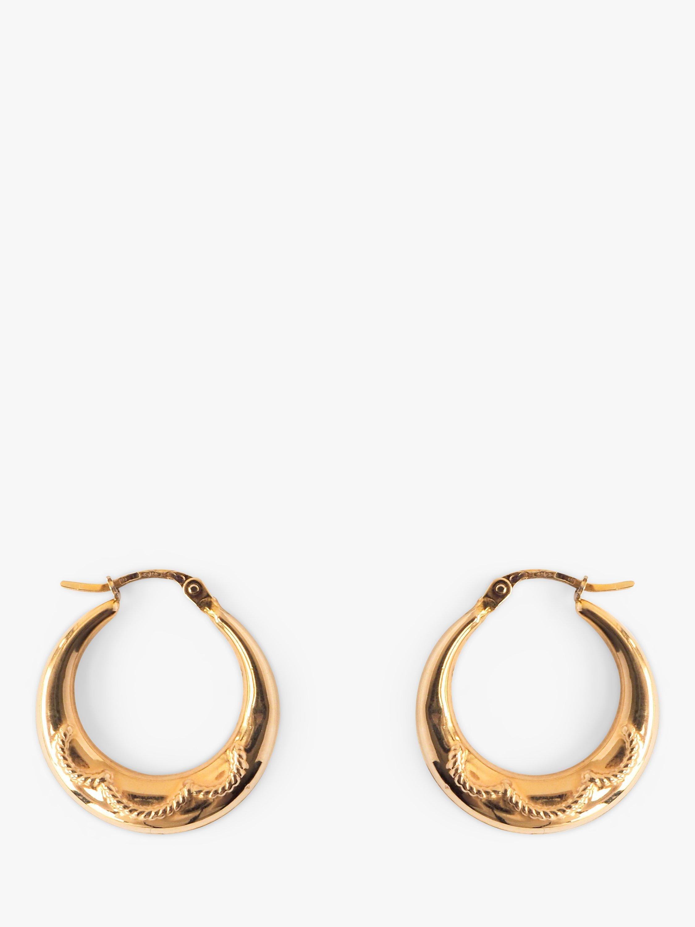 L & T Heirlooms Pre-Loved 9ct Yellow Gold Embossed Creole Hoop Earrings