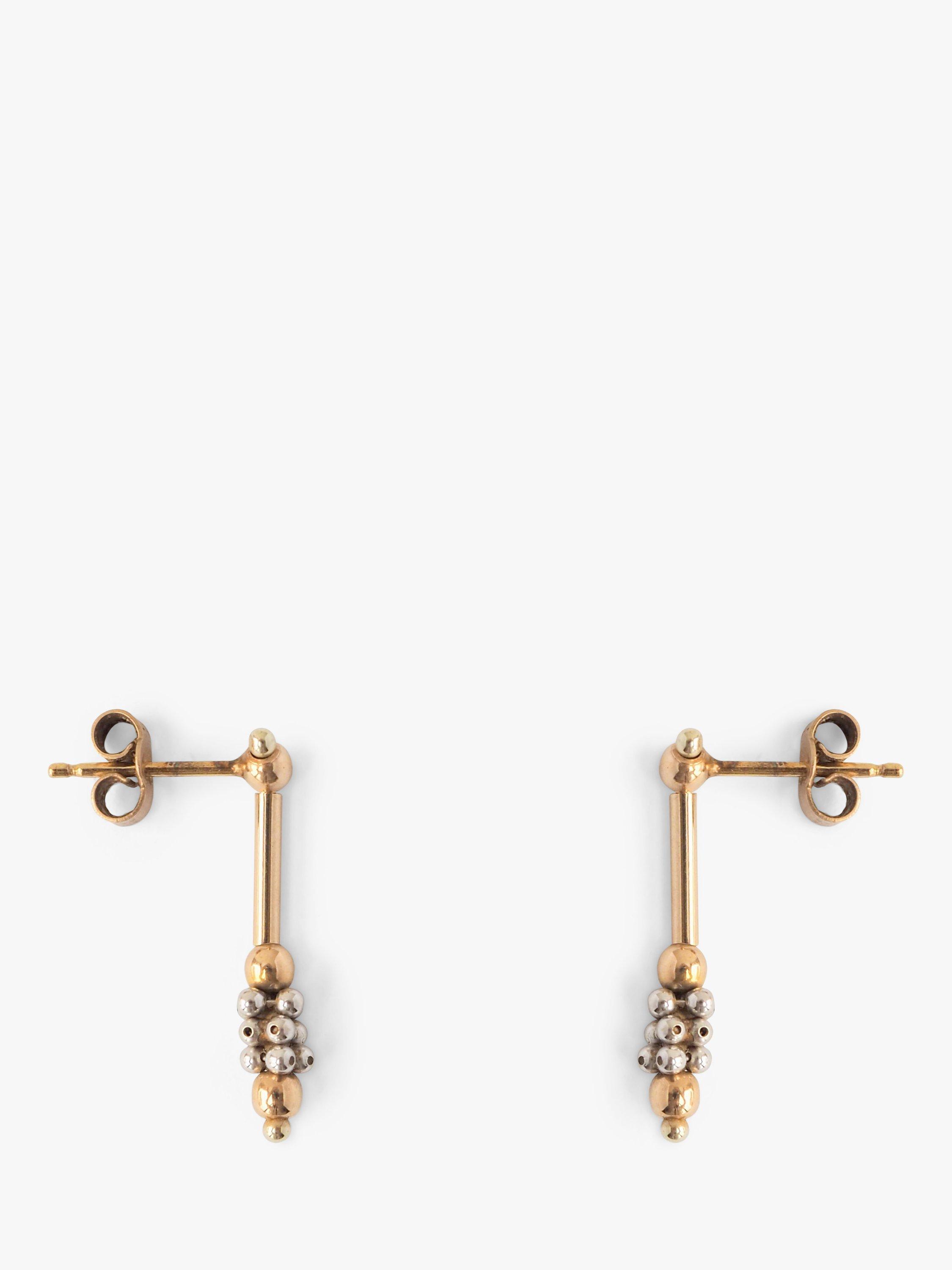 L & T Heirlooms Pre-Loved 9ct Yellow Gold & Rhodium Beaded Drop Earrings