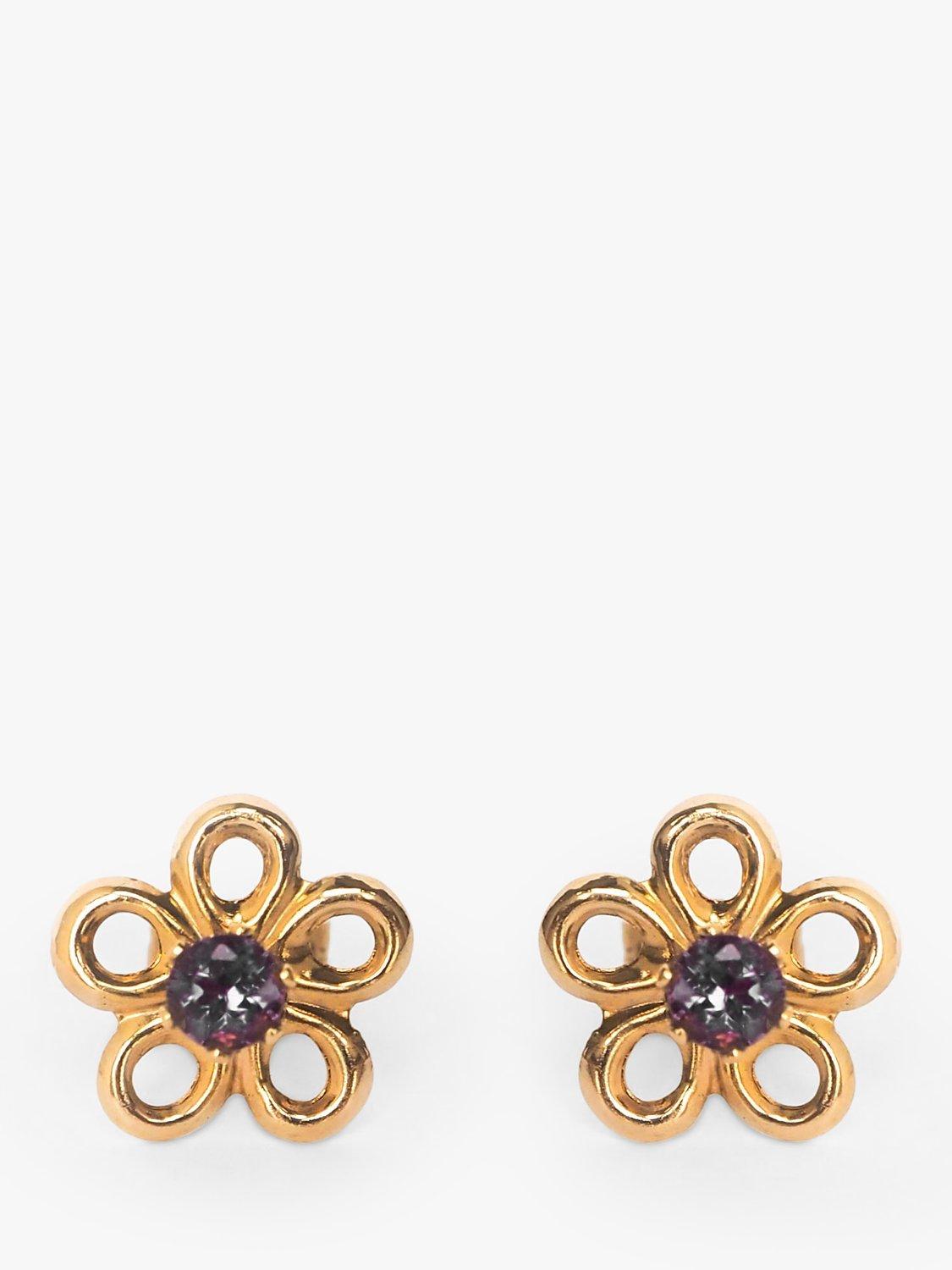 L & T Heirlooms Pre-Loved 9ct Yellow Gold Amethyst Floral Stud Earrings