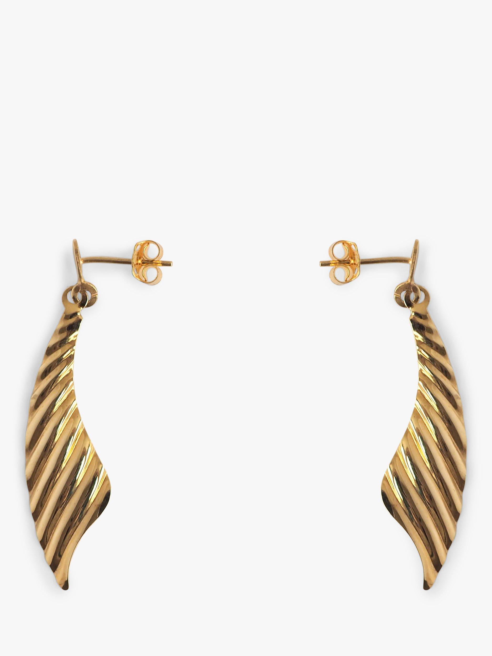 Product image 1 of 1, which shows L & T Heirlooms Pre-Loved 9ct Yellow Gold Ridged Drop Earrings