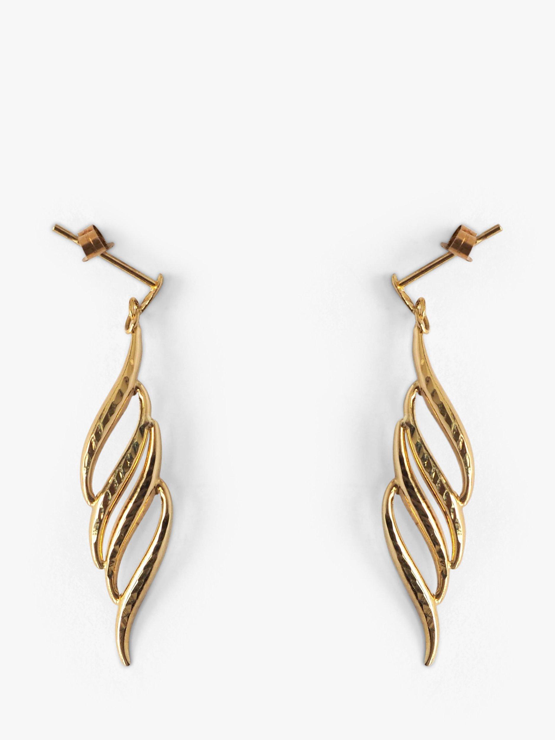 L & T Heirlooms Pre-Loved 9ct Yellow Gold Leaf Shaped Drop Earrings, Gold