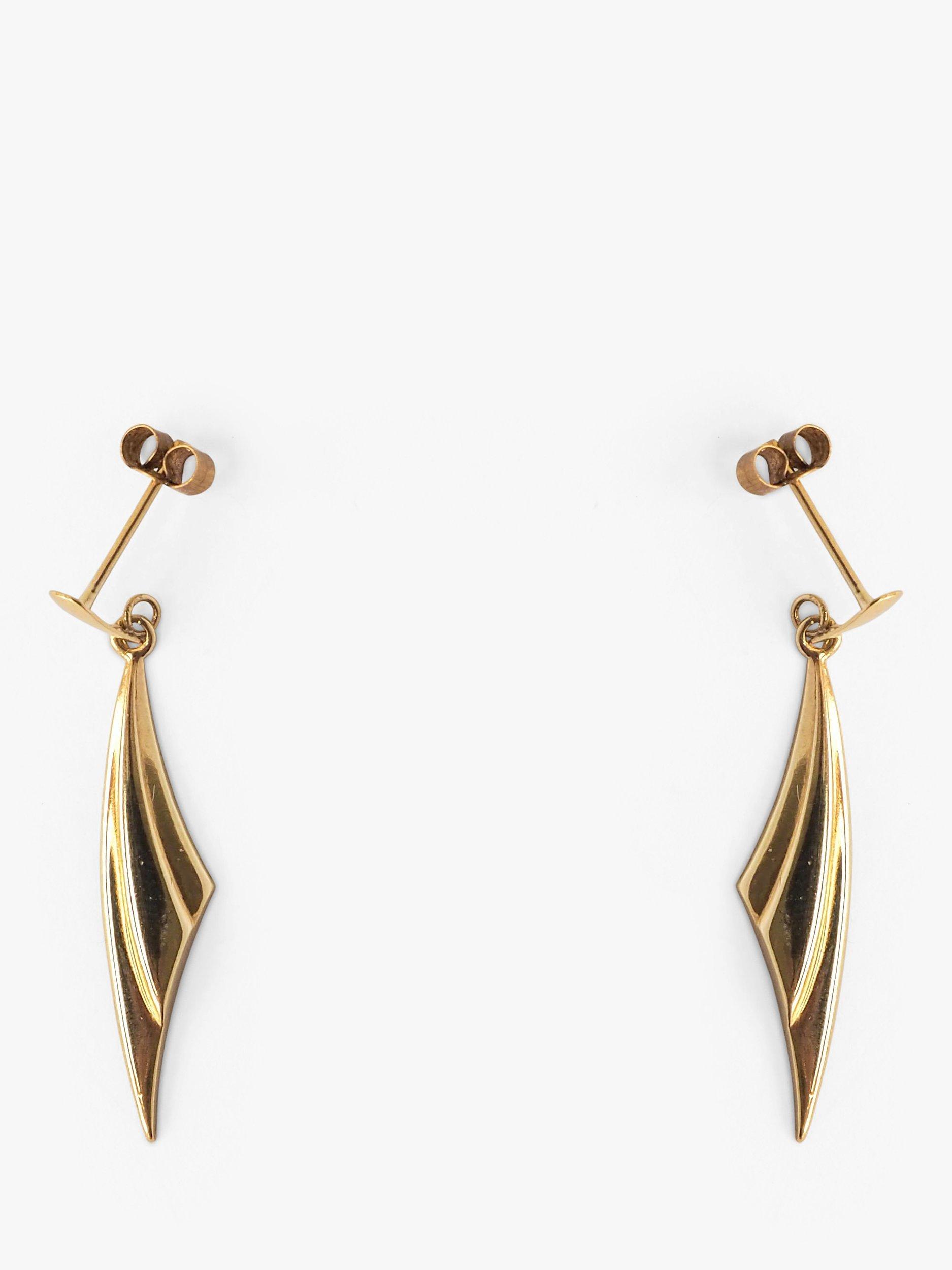 L & T Heirlooms Pre-Loved 9ct Yellow Gold Fan Shaped Drop Earrings, Gold