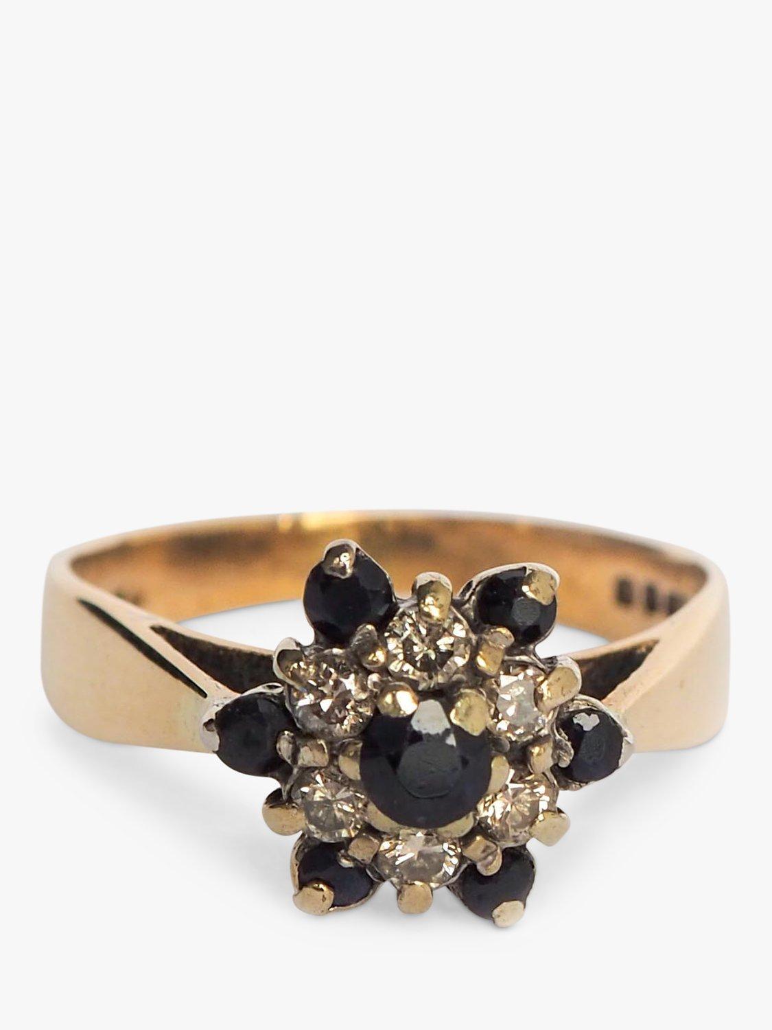 L & T Heirlooms Pre-Loved 9ct Yellow Gold Diamond and Sapphire Cluster Ring, Dated Circa 1979, Gold