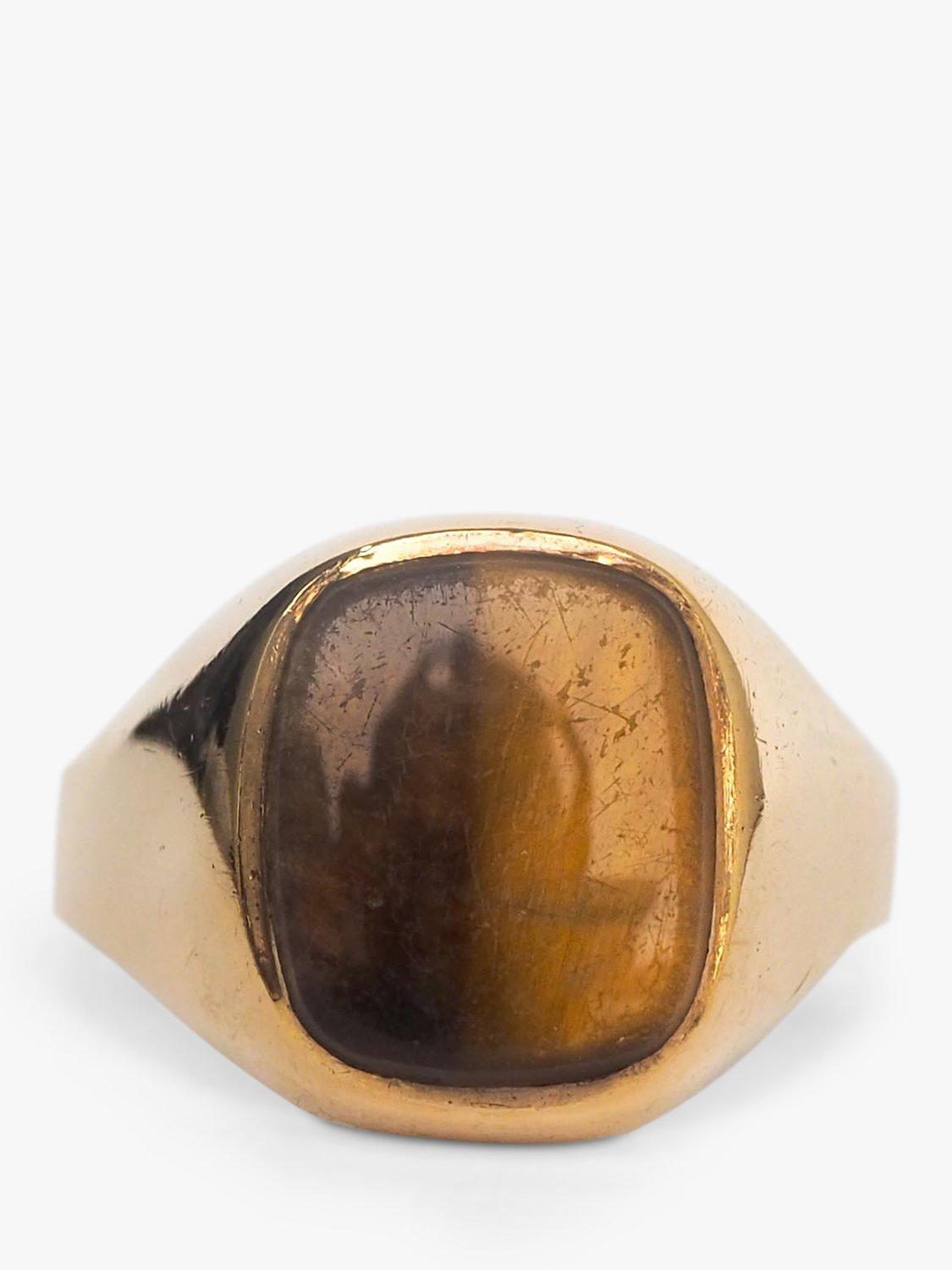 L & T Heirlooms Pre-Loved 9ct Yellow Gold Men's Tiger Eye Ring, Dated Circa 1979, Gold